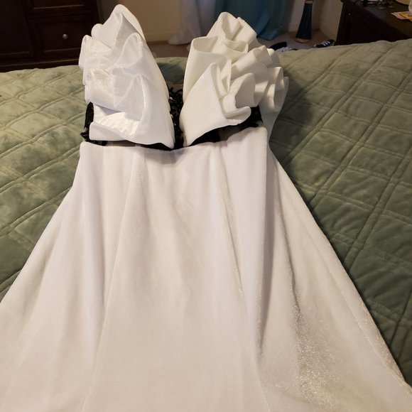 White Velvet Gown with Puffy Sleeves and Sequin Front - Picture 4 of 4